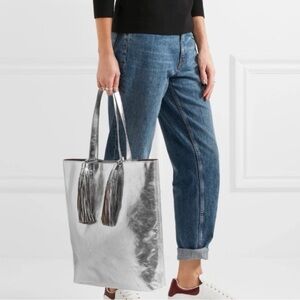 Loeffler Randall Tasseled Metallic
Textured-leather Tote - Silver